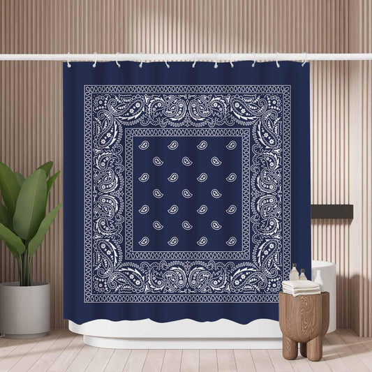 Woutay Shower Curtain Mould Proof Resistant Blue Traditional Floral Pattern,Water Repellant Fabric,Polyester,with 12 Plastic Hooks