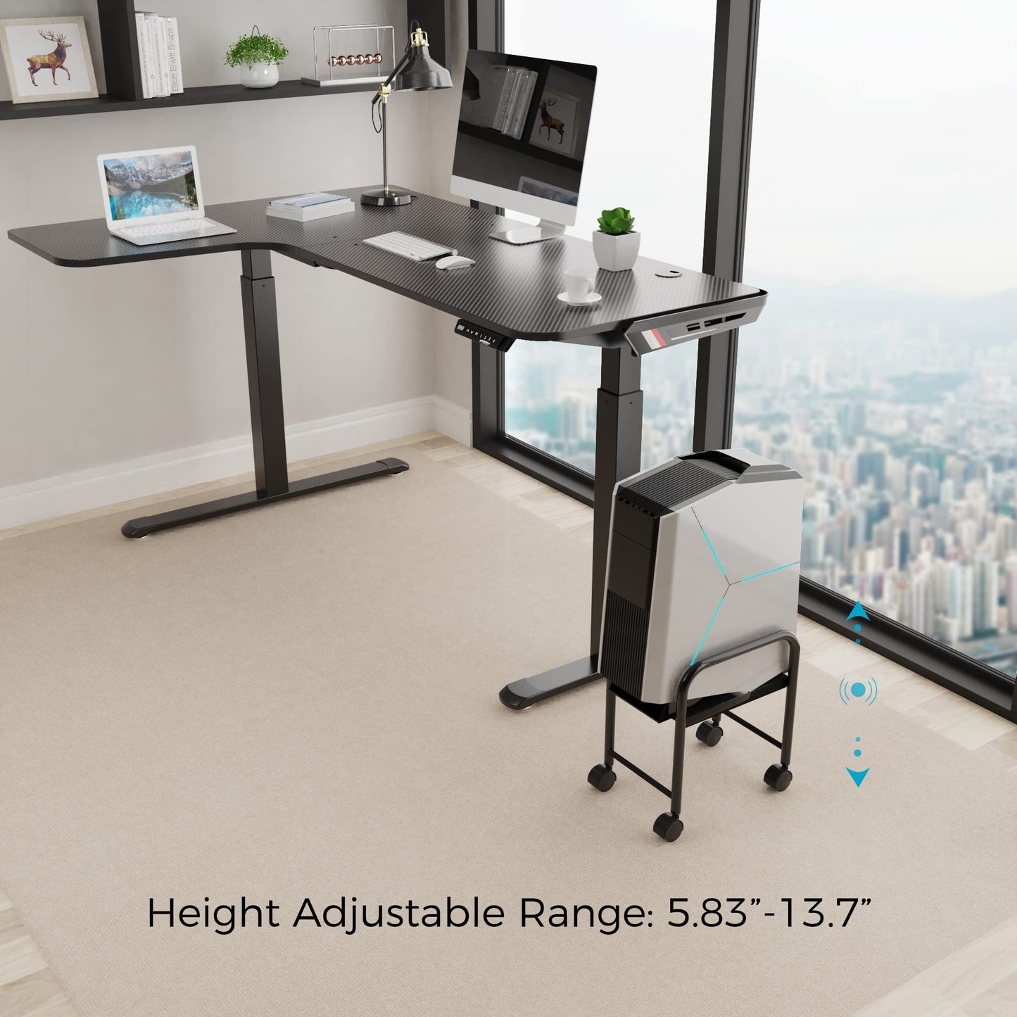 EUREKA ERGONOMIC Computer Tower Stand Height Adjustable Mobile CPU Stand PC Tower Rolling Cart Steel CPU Holder with Locking Caster Wheels for Home