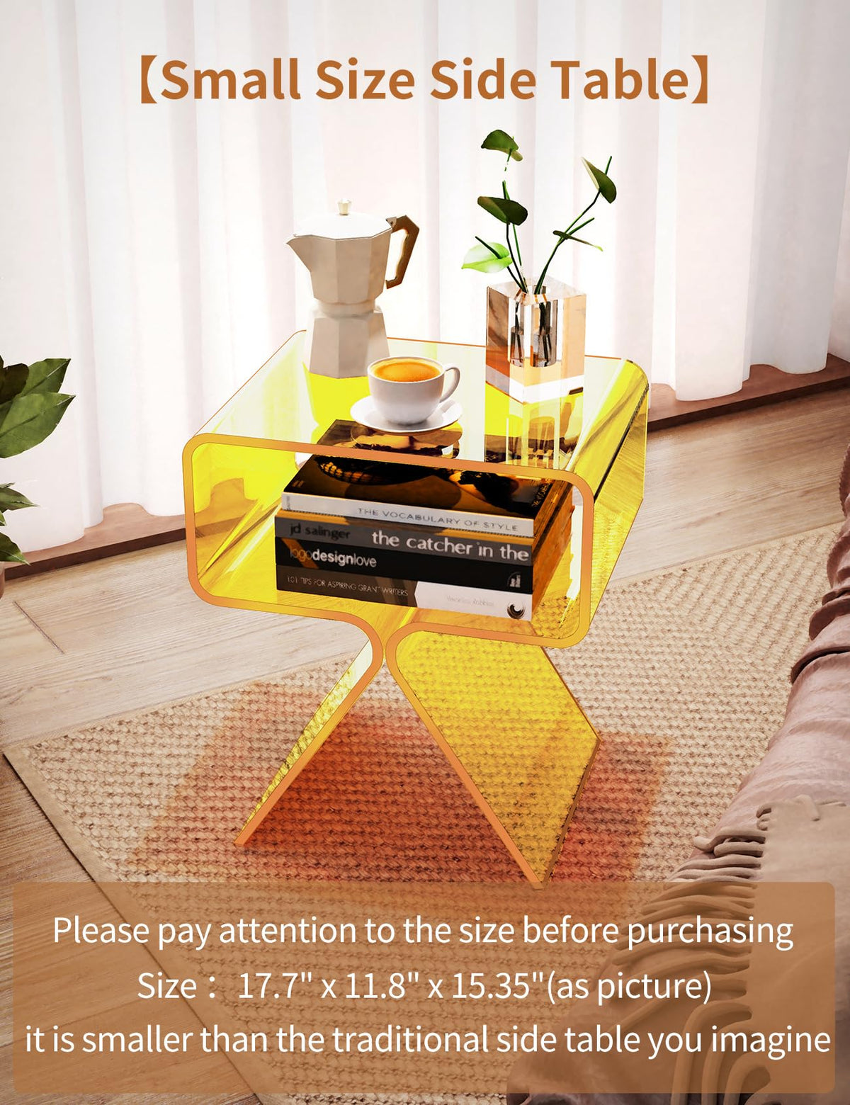 solaround Acrylic Side Table, No Assembly, 39 x 30 x 45 cm, Yellow