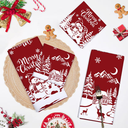 Arquiel 2 Pcs Snowman Christmas Kitchen Towel 100% Cotton Winter Absorbent Dish Towel 70 x 48 cm Housewarming Red Farmhouse Decorative Hand Towel for