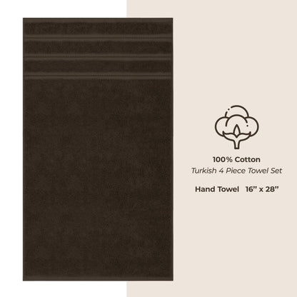 American Soft Linen Set of 4 Hand Towels for Bathroom, 100% Turkish Cotton, 600 g/m², Hand and Face Towels for Bathroom or Kitchen, Brown