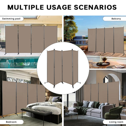 Angel Living 4 Panels Folding Room Divider, Privacy Screen Composed of Polyester Fabric and Sturdy Iron Frame