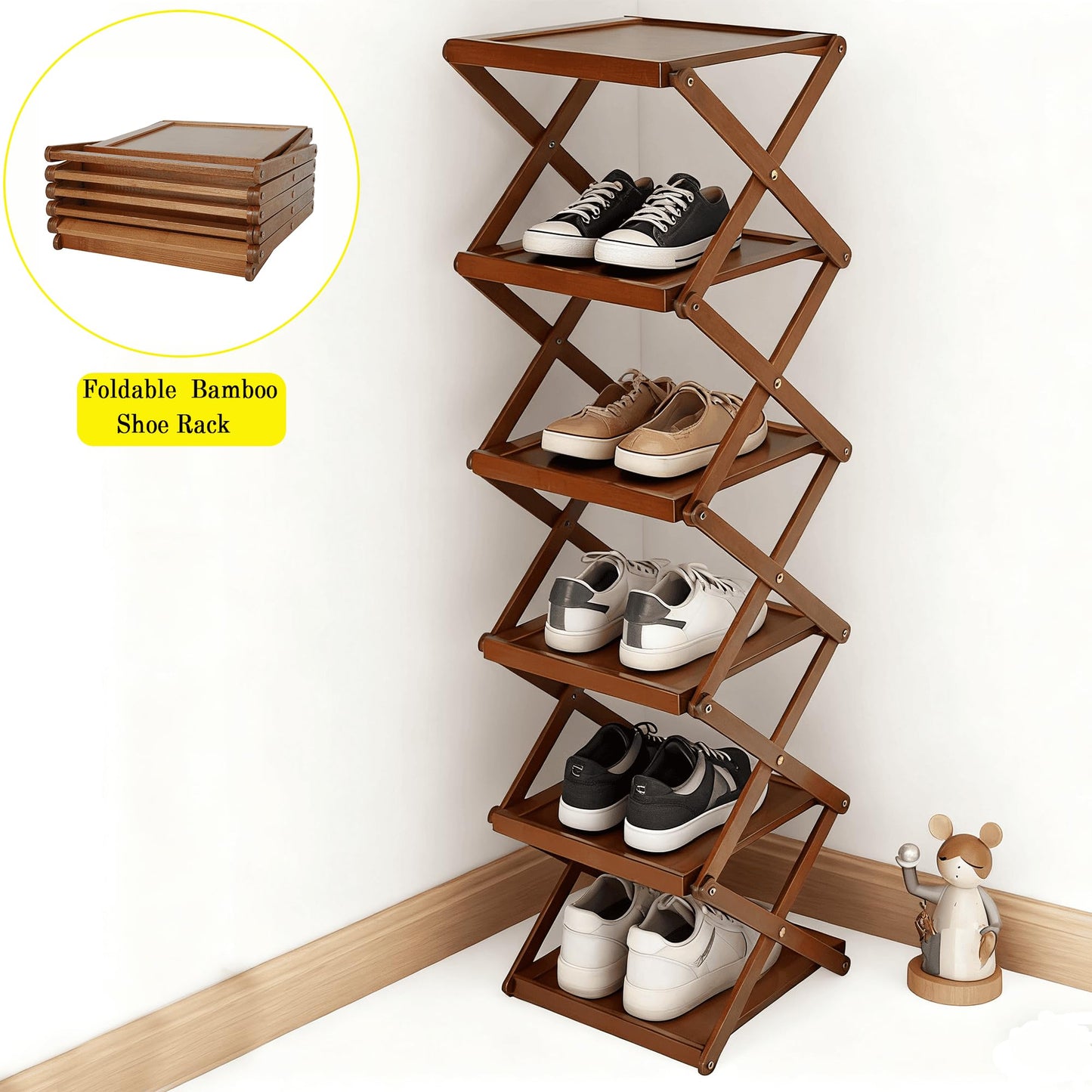 Simcat 3 Tier Shoe Rack Space Saving Natural Bamboo Organiser Easy Assembly
