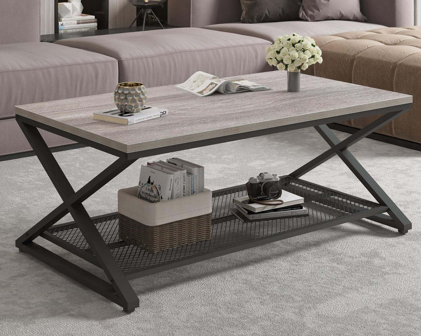 LVB Coffee Table for Living Room Coffee Tables With Storage 100cm Grey