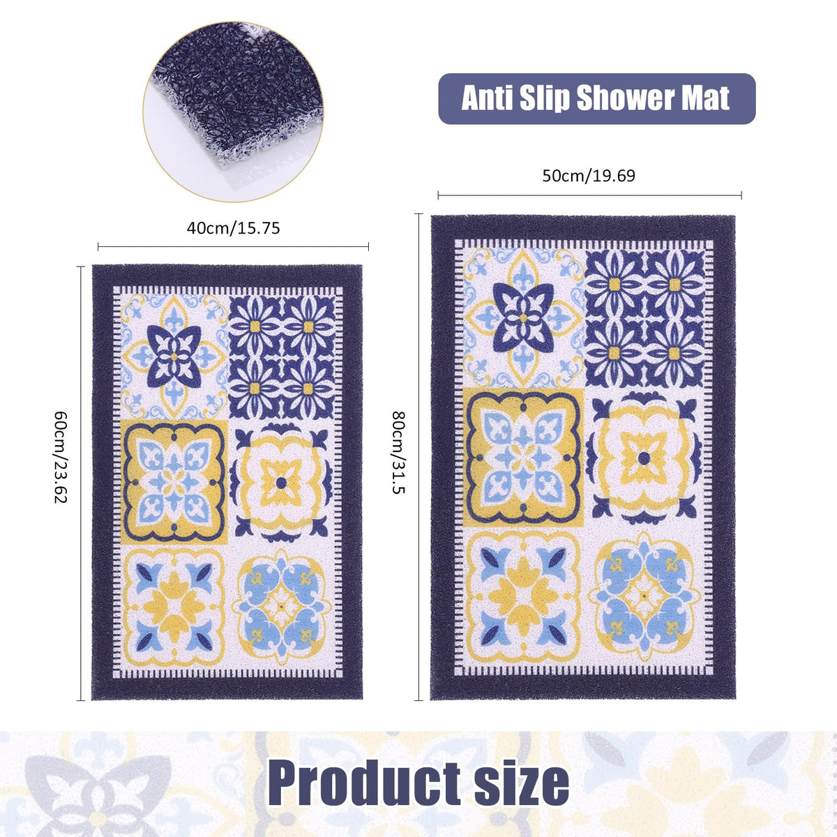 LY4U Loofah-like Shower Mat Non Slip, Washable Colorful PVC Bath Mats for Bathroom Floor, Anti Slip Bathroom Mat for Elderly, Quick Dry