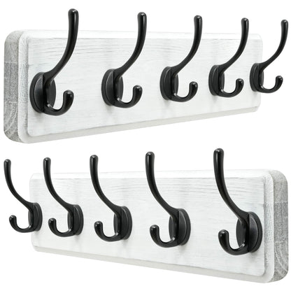 Dseap Coat Rack Wall: Patented, Heavy-Duty, 5-Double-Hooks Wooden Wall Mounted Coat Rack Coat Hanger Hook Rail for Winter Coats Hat Jacket Clothing