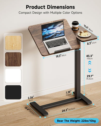 BZIUM Overbed Bedside Table with Hidden Wheels, Adjustable Medical Tilt Top Hospital Bed Table Over The Bed, Rolling Desk Mobile Standing Desk