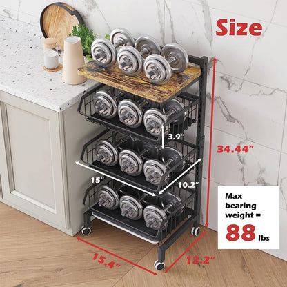 UMDONX Vegetable Storage Rack,kitchen Trolley,Vegetable Trolley on Wheels,4 Tier Kitchen Vegetable Storage Trolley Black Metal 15.4"*12.2"*34.44"