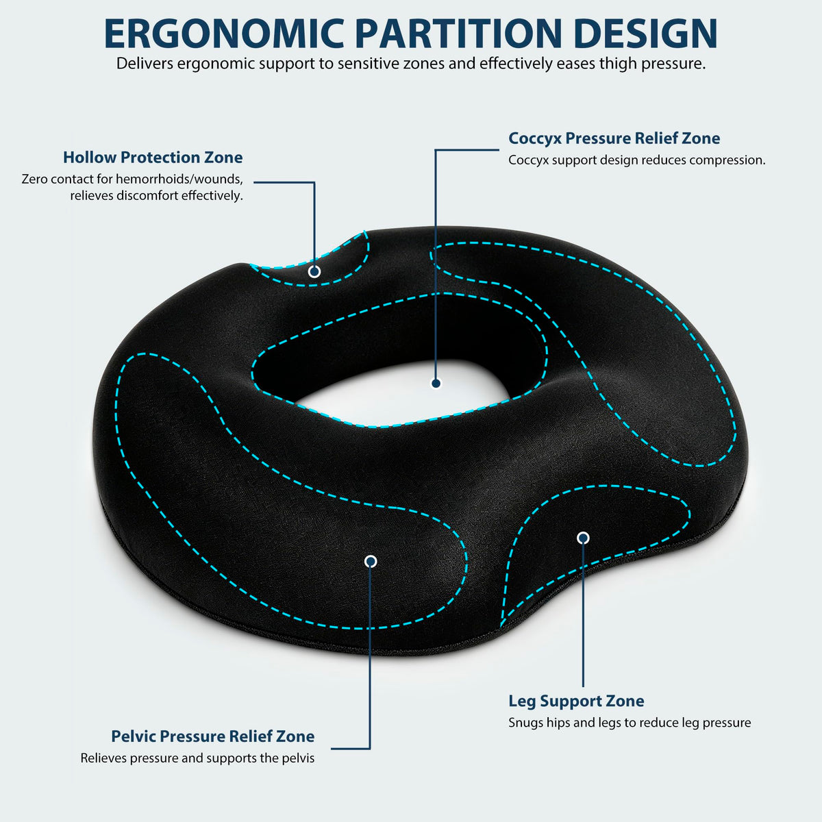 Cazoro Donut Cushion & Donut Pillow for Tailbone Pain Relief - Memory Foam Coccyx Seat Cushion for Hemorrhoids, Sciatica, Postpartum & Pregnancy