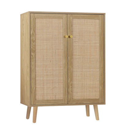 Skokliz Rattan Storage Cabinet with Doors, 44" H Tall Sideboard Storage with Adjustable Shelves