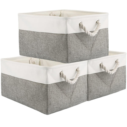 ASelected 3Pcs Large Storage Box 41X31X20Cm Storage Basket With Handle Foldable Storage Box For Home Organizer For Toys Clothes Office Products Grey