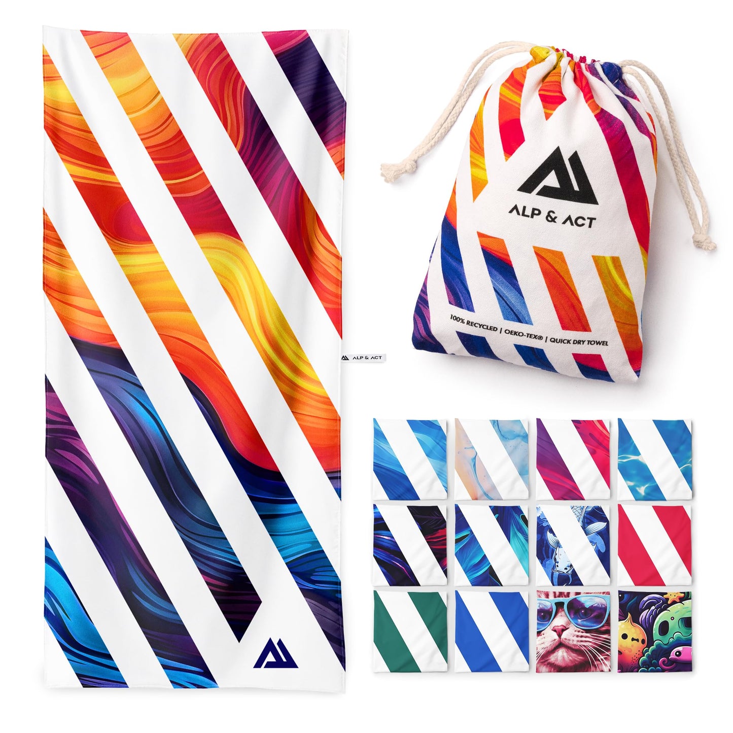 ALP & ACT Beach Towel XXL 200x90 cm - 100% Recycled Microfiber - SUPER LIGHTWEIGHT & Quick Dry - Large Microfiber Towels for Beach & Sun Lounger -