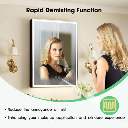 S'bagno Bathroom Mirror Cabinet 500x700mm, Lighted Bathroom Wall Cabinet with Mirror, Aluminium Alloy, Internal socket, Anti-Fog, 3 Colours Dimmable