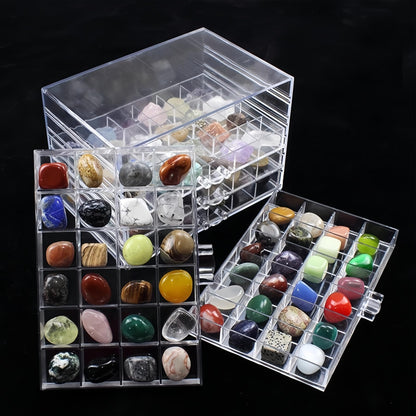 Dmnnlp Small Rock Display Case, 5 Drawers 120 Grids(3x3cm), Clear Acrylic Rock Collection Box