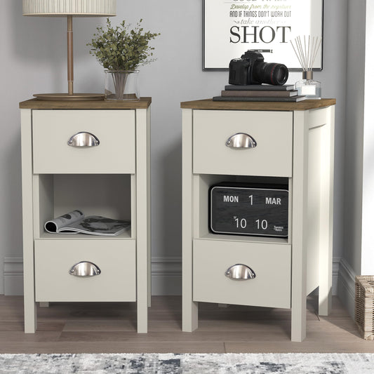 Galano Gemma 2pcs Bedside Table ? Stylish 2 Drawer Side Tables with Storage ? Storage Cabinets for Bedroom, Hallway, or Entryway ? Light Grey/Oak