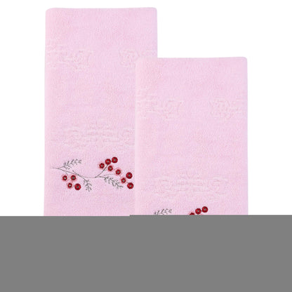 HMETOL Cotton Embroidered Floral Ultra Soft Absorbent Hand Towels 2 Pack