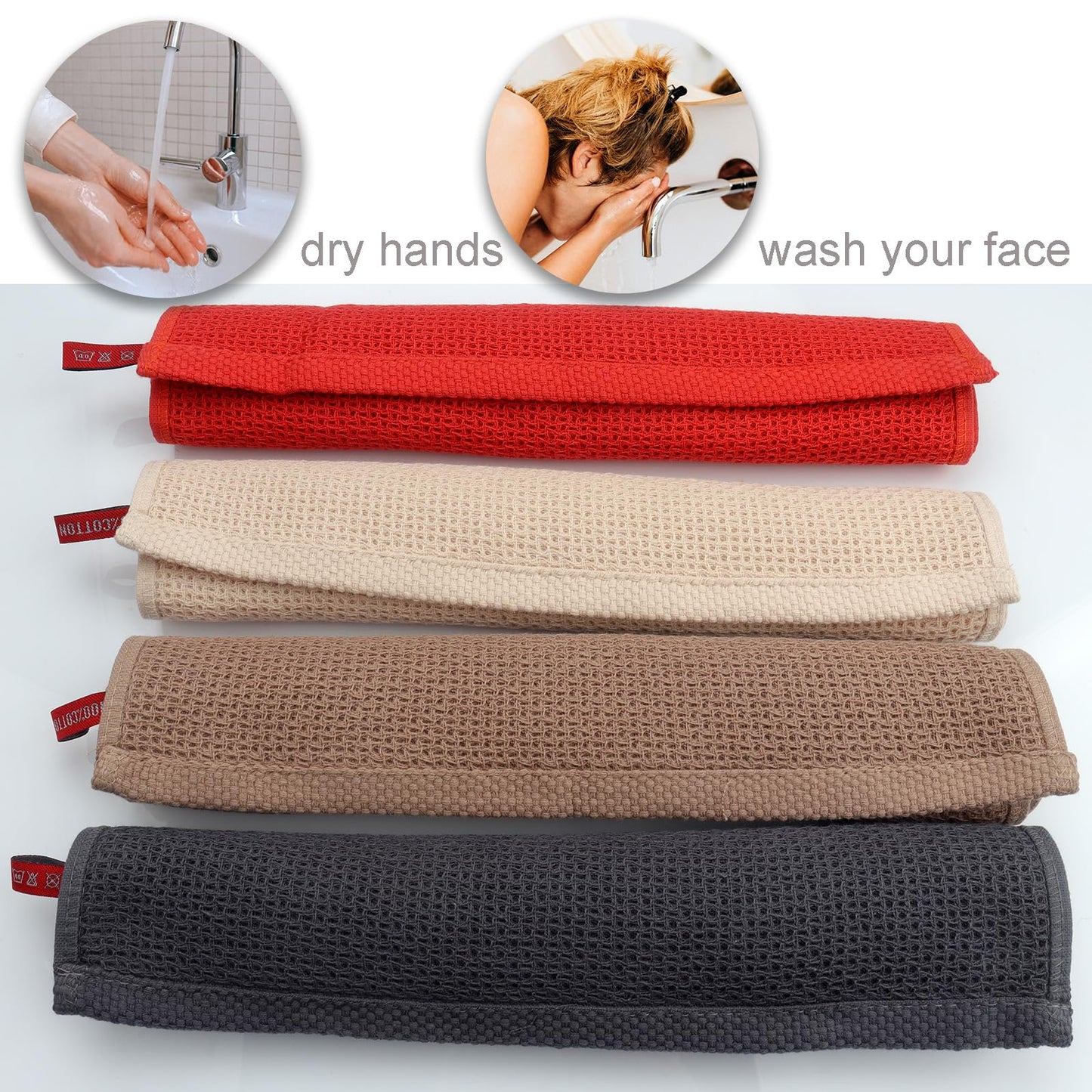 Roellgs 4 Pack Kitchen Bathroom Hand Drying Towels, Wash Towels, Microfibre Hand Towels, Dry Your Hands Immediately
