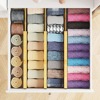 SpaceAid WIAONE Bamboo Dresser Drawer Dividers 6 Pack, 4.65“ High Adjustable 12.5“-17” Drawer Organizers, Expandable Organization for Clothing