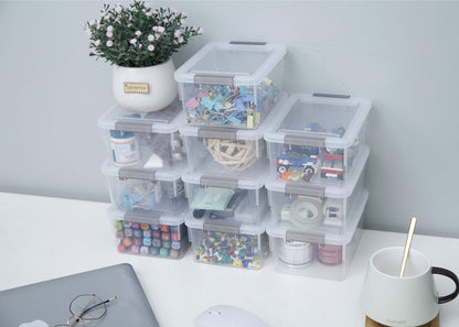 Citylife 10 Pack Storage Boxes with Lids Plastic Small Clear Stackable Box for Shelves Toys, 1.25L