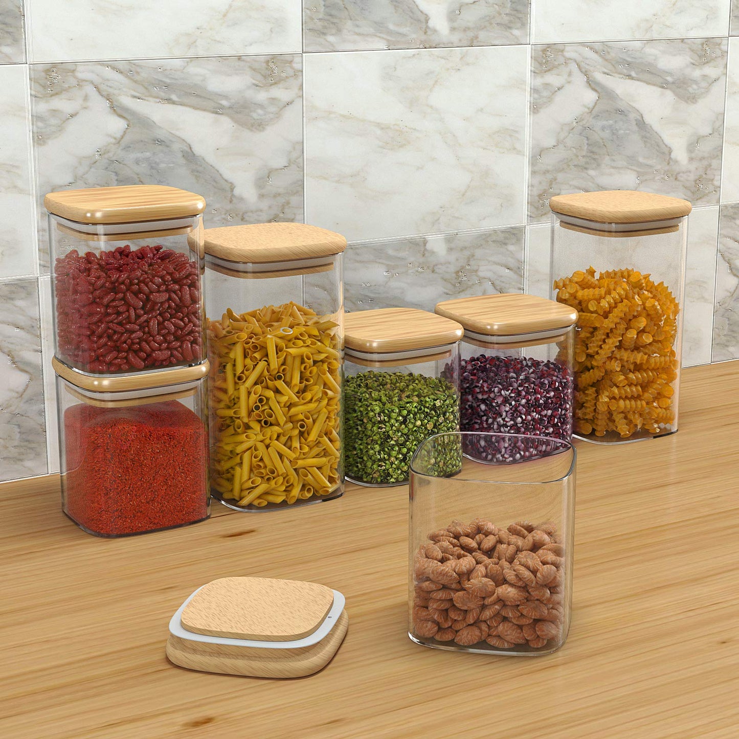 Finew Glass Storage Jars with Bamboo Lid, 12 Pack Airtight Food Jars Set, Clear Kitchen Storage Canisters Containers for Spice Herbs Coffee Tea Pasta
