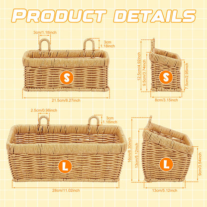 2 Pack Hanging Wall Baskets, Wicker Effect Plastic Rattan Woven Storage Baskets, Wall Mounted Organiser for Kitchen Onion Garlic