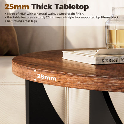IRONCK Nesting Coffee Table Set of 2, Round Wooden Side Tables, Walnut