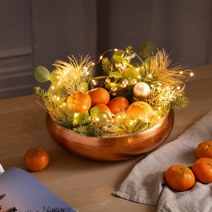 Dehaus Large Bamboo Fruit Bowl - 30cm, Copper Gold Leaf - Wooden Salad Serving Bowl - Fruit Basket for Kitchen or Bread Basket - Table Centrepiece