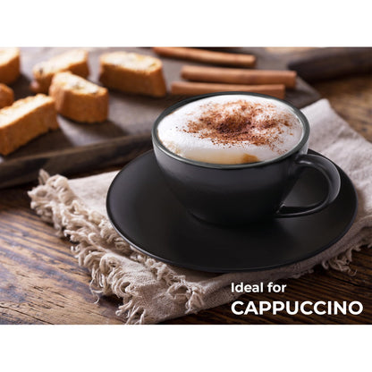 MIAMIO - Set of 6, Ceramic Stackable Cappuccino Cups Set / 175 ml Cappuccino Mugs and Saucer with Metal Stand for Coffee Drinks, Cappuccino, Latte,