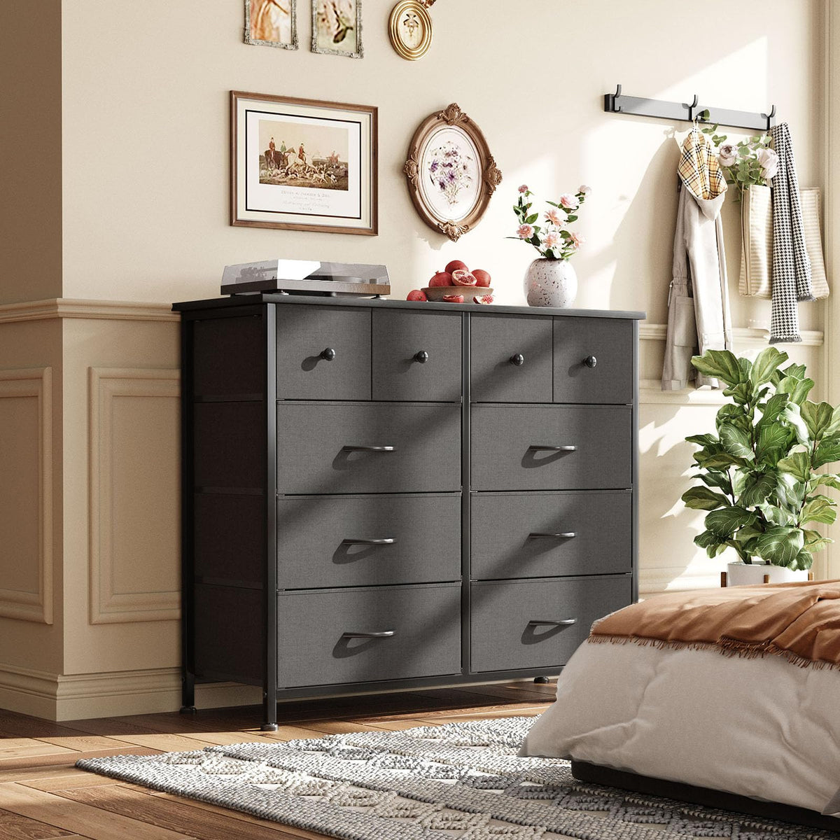CAIYUN Chest of Drawers, Fabric Dresser for Bedroom with 10 Drawers, Storage Drawer Units for Hallway, Living Room, Closet, Black