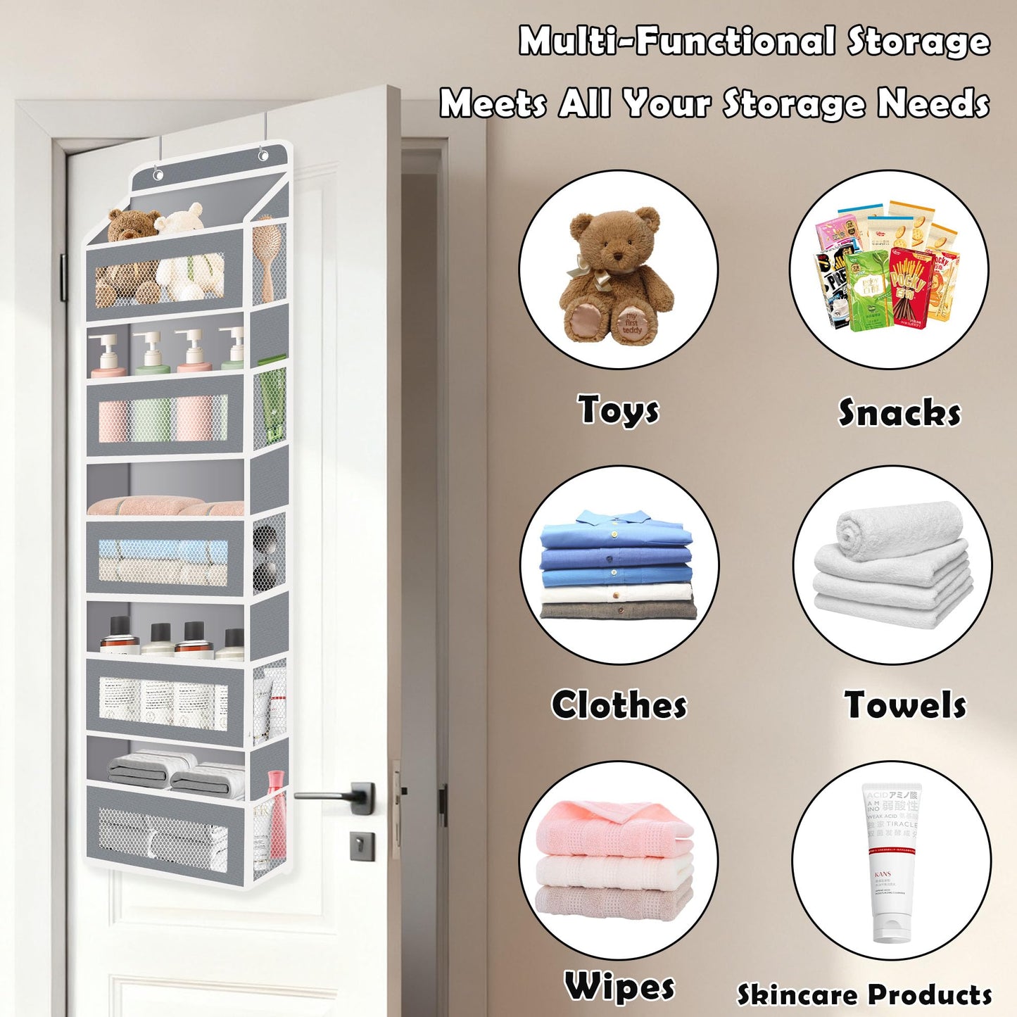 Goodaily Over Door Organiser, Dark Grey Non-Woven Hanging Storage