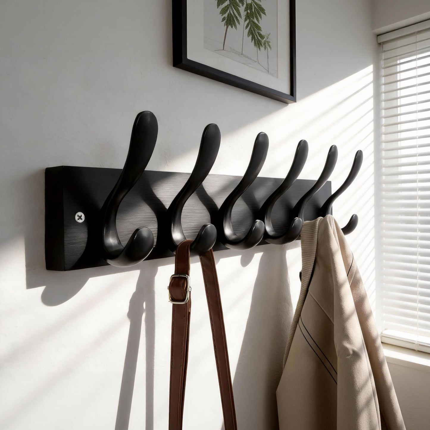 HONSKY Wall Coat Rack, 43cm Wooden Coat Hanger with 6 Double Hooks,Wall Coat Hook,Towel Rack Hanging Coat,Towel,Bag for Entryway, Hallway, Bedroom