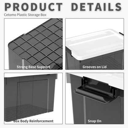 Cetomo 65L*3 Storage Boxes, Plastic Storage Box with Lids, Organizing Container with Secure Latching Buckles, Stackable, Nestable