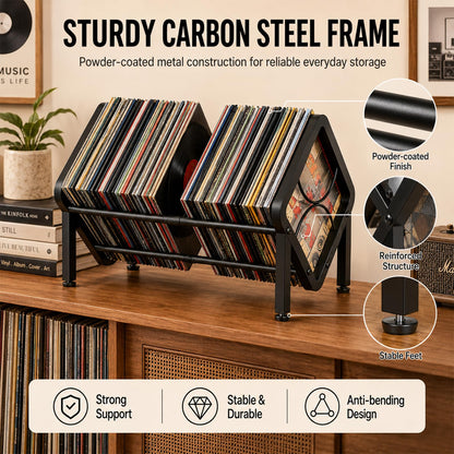 Fesatccoz Expandable Vinyl Record Storage Rack, Metal Desktop Display Shelf