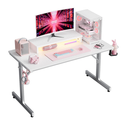 Bestier Small Gaming Desk with Monitor Stand, 106.6 CM LED Computer Desk, Gamer Workstation with Cup Holder & Headset Hooks, Modern Simple Style Desk