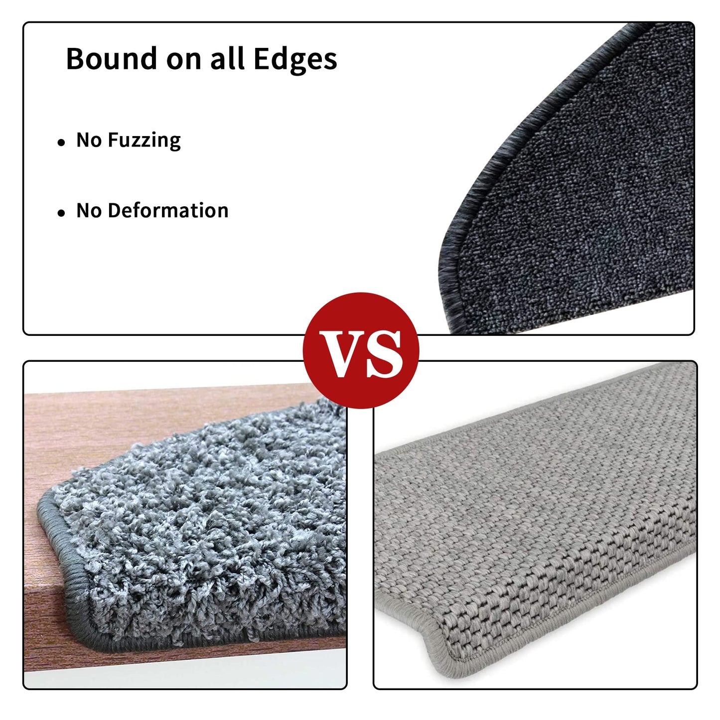 Qingbei Rina Stair Treads Carpet Non Slip,15 Packs|22 x 65cm Stair Pads Mat Rug with Safety Adhesive,Indoor Stair Runner Protector for Wooden Steps