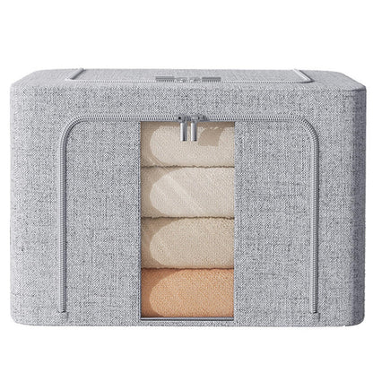 FYTXSZ Clothes Storage Boxes 66L with Metal Frame, Foldable Fabric Storage Bins with Lid and Clear Window