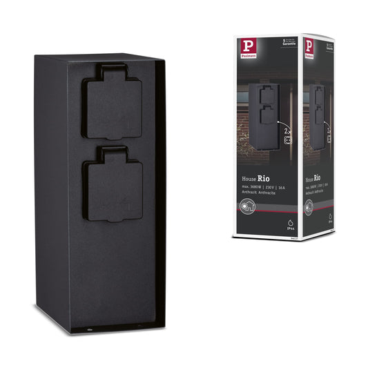 Paulmann Rio 94657 Outdoor Light Socket Column Double IP44 Square Max. 3,650 W Anthracite Power in Garden Metal Distributor