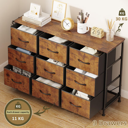 Chest of Drawers 9-Drawer Storage Unit Bedroom Rustic Brown(100x30x65cm)