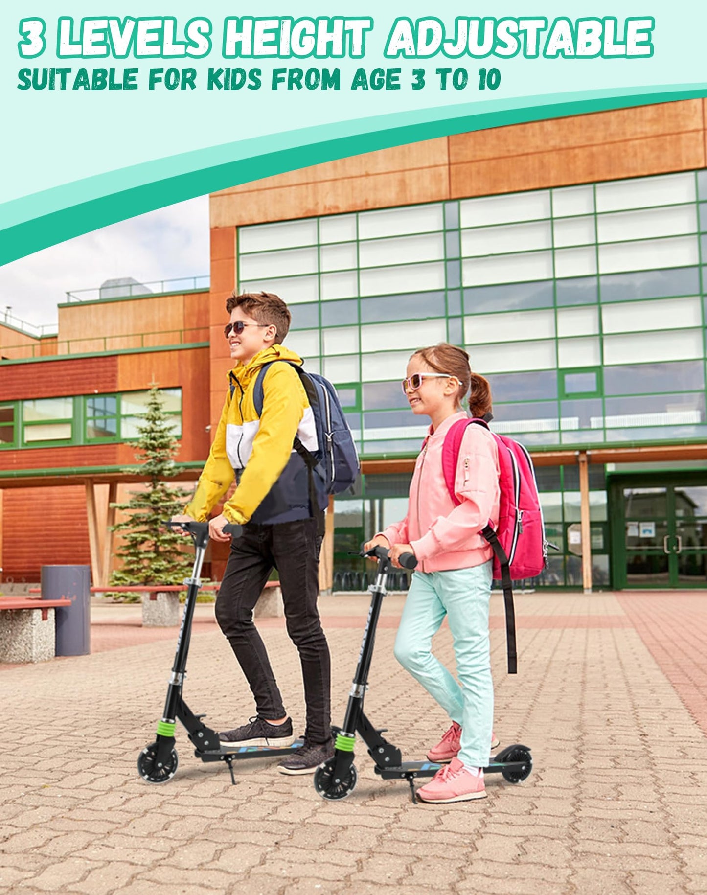 TENBOOM Scooter with Handle Brake for Kids Ages 4-7, Light Up Wheels Gift for Girls Boys Ages 6-12, Easy Folding with 3 Levels Adjustable Handlebar