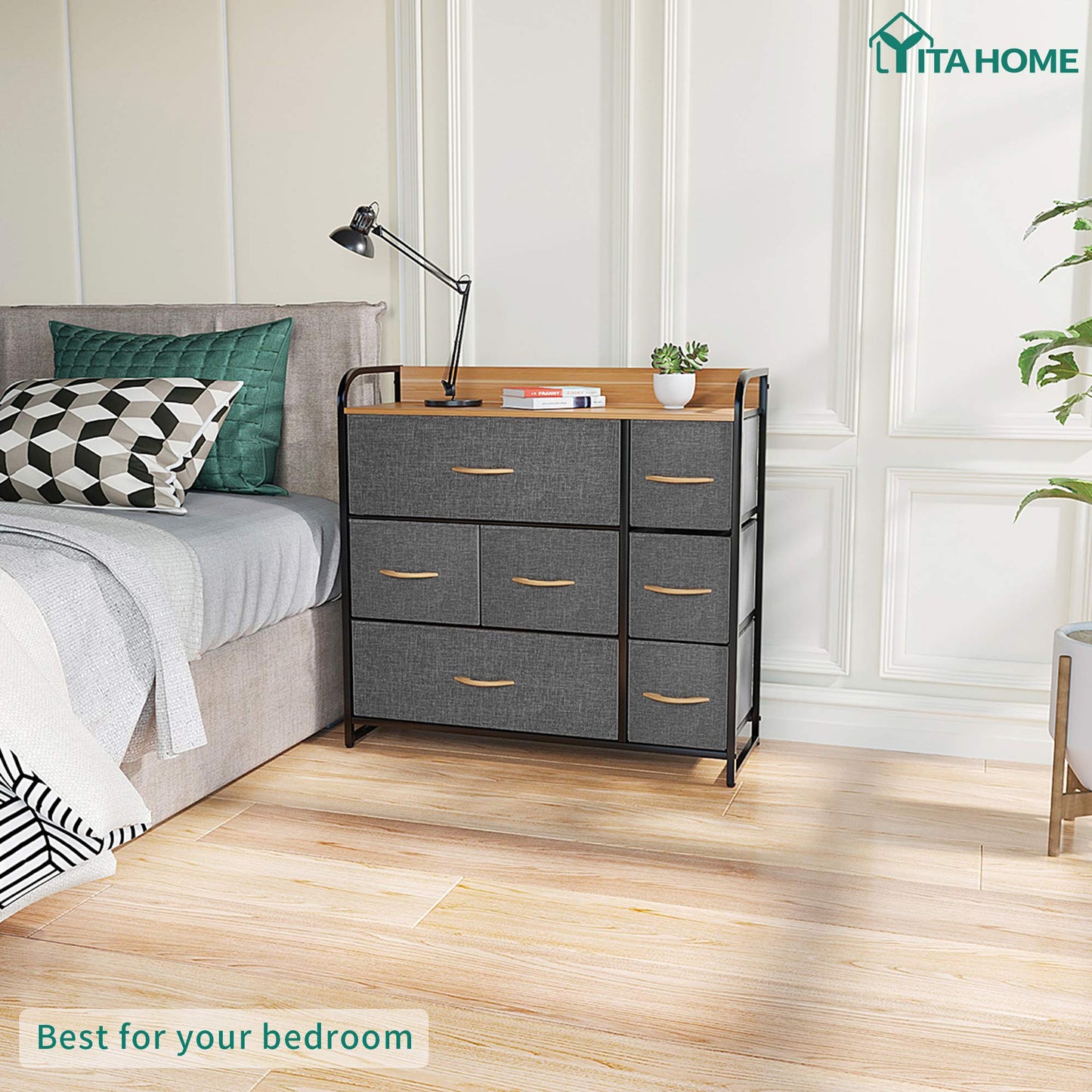 YITAHOME Chest of Drawers, 7-Drawer Storage Organizer Unit for Bedroom Living Room Closet, Sturdy Steel Frame, Easy Pull Fabric Bins & Wooden Top,