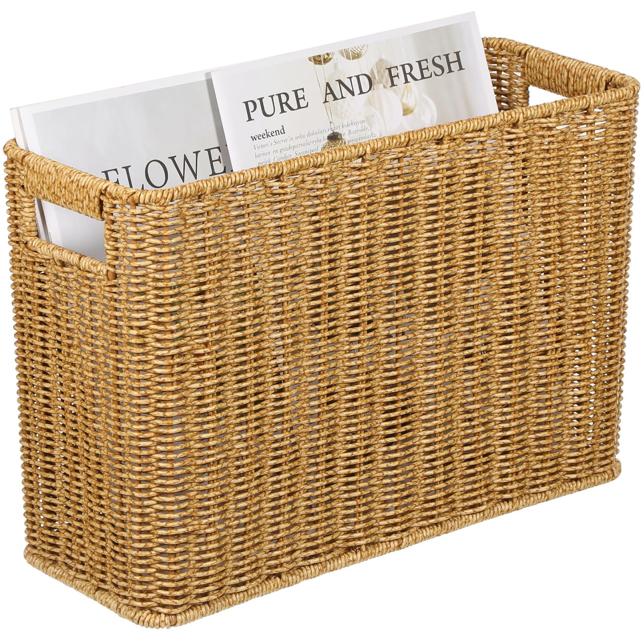 Alipis Woven Storage Basket Rattan Style Desktop Organizer with Hollow Handles Large Capacity Storage Box for Home Supplies and Sundries
