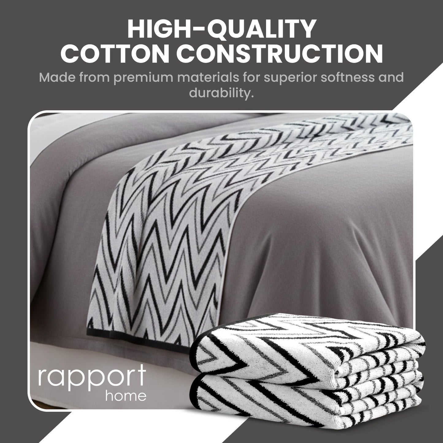 Rapport Home Helix Bath Sheets 2 Pack, 90x140cm 100% Cotton - Mono Black