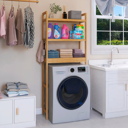 SMIBUY Bathroom Storage Shelf, Bamboo Over-The-Toilet Organizer Rack, Freestanding Toilet Space Saver with 3-Tier Adjustable Shelves (Natural)