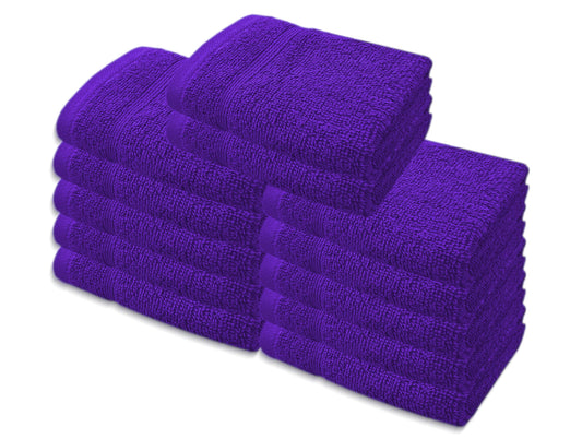 A & B TRADERS Premium Cotton Face Cloths Flannels Washcloth 12-Pack 500 GSM Ring Spun Soft Absorbent 30 x 30cm Towels (Purple)