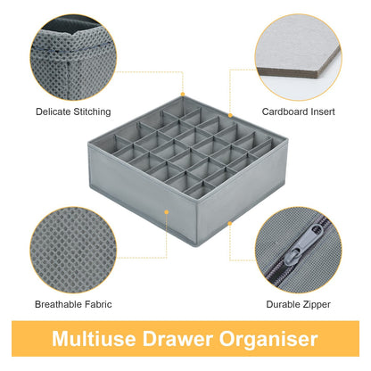 DIMJ 2 Pack Drawer Organisers 24 Cells Sock Organiser Foldable Underwear Drawer Organiser Fabric Drawer Divider Wardrobe Storage Boxes for Socks