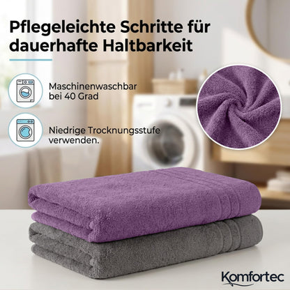 Komfortec Jumbo Bath Towels, 100% Cotton, Quick Dry, 80x200, Grey & Purple