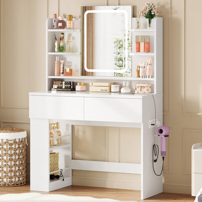 IRONCK Dressing table with LED Lights, Vanity desk with Mirror 40x90x145 cm