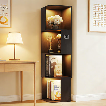 55.1 " Corner Wood Bookcase with Body Sensor LED for Home Office,Black