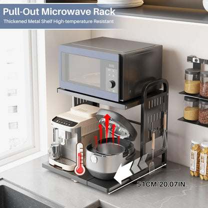 Ornestia 2-Tier Expandable Metal Microwave Shelf for Kitchen,Black