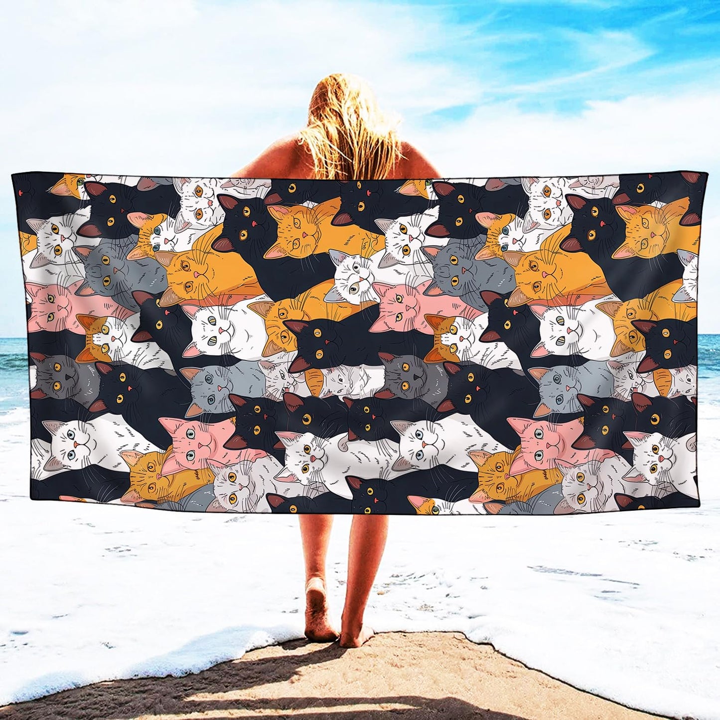YISUMEI Cats Collection Beach Towels for Adults Extra Large 180 x 90 cm, Microfibre Quick Dry Towel for Travel Swimming Camping Sports